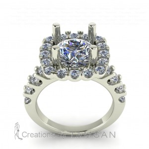 Cushion Shape U Prong Halo Round Cut Engagement Ring 2.60Ctw