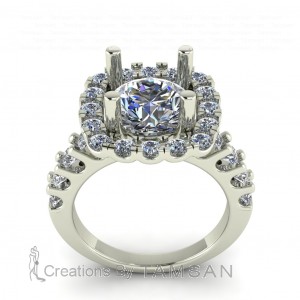 Cushion Shape U Prong Halo Engagement Ring 2.60Ctw