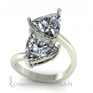 Two Stone Trillion Bypass Engagement Ring 7.40Ctw