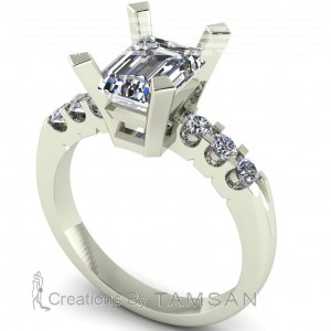 Emerald Basket Side Stone Engagement Ring 2Ctw