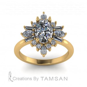 Baguette, Pear and Round Halo Engagement Ring 1.65Ctw