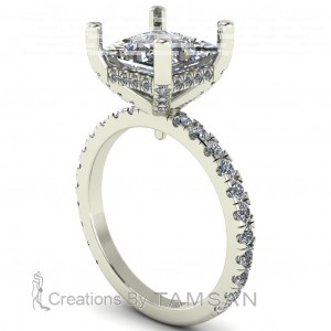 Princess Pave Hidden Halo Engagement Ring 3.35Ctw