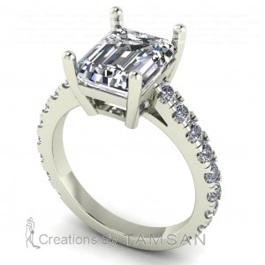 Emerald Basket Cathedral Side Stone Engagement Ring 4.50Ctw