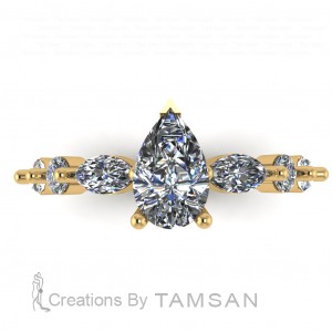 Round and Marquise Single Shared Prong Pear Side Stone Engagement Ring 2.20Ctw