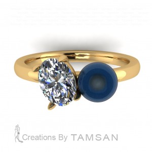 Two Stone Oval and Pearl Engagement Ring 2.25Ctw