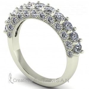 Diamond Round Cut Milgrain Gallery Bezel Anniversary Ring 1.45Ctw