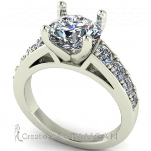 Round Peg Head Taper Cathedral Side Stone Engagement Ring 2.90Ctw
