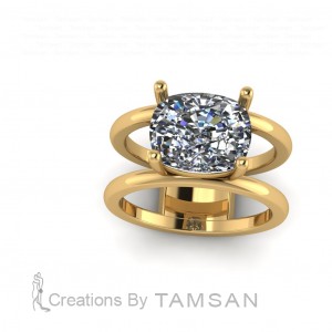 East West Cushion Double Shank Solitaire Engagement Ring 4.25Ctw