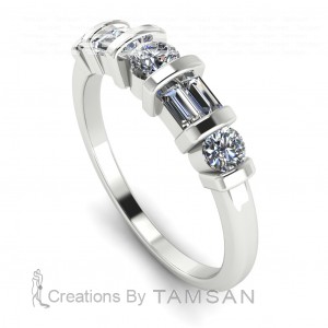 Diamond Baguette and Round Anniversary Ring 0.50Ctw