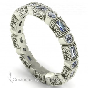 Diamond Round and Baguette Eternity Ring with Milgrain 0.75Ctw