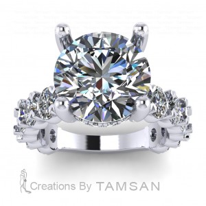 Round Cut with Oval Side Stones Hidden Halo Engagement Ring 5.75Ctw