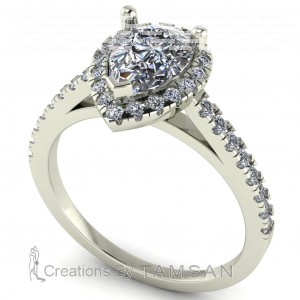 Pear Halo Cathedral Engagement Ring 1.65Ctw