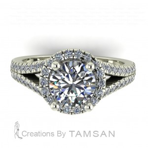 Halo Round Cut Split Shank Engagement Ring 1.65Ctw