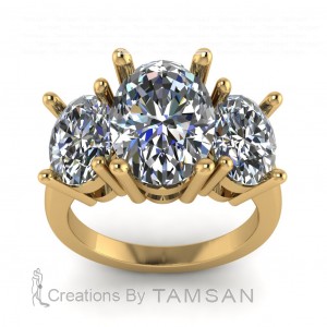 Three Stone Oval Basket Engagement Ring 4.80Ctw