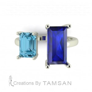Two Stone Baguette and Emerald Engagement Ring 4.90Ctw