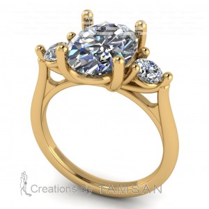 Three Stone Oval and Round Engagement Ring 2.95Ctw