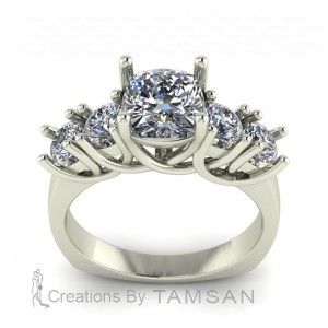 Five Stone Cushion Trellis Engagement Ring 2.80Ctw