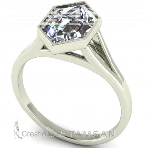Hexagon Solitaire Split Shank Engagement Ring 3.10Ctw