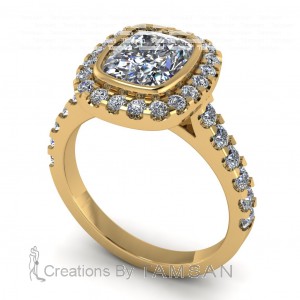 Cushion Bezel Halo Engagement Ring 3.45Ctw