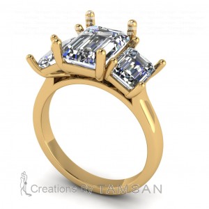 Three Stone Emerald Cathedral Engagement Ring 4.65Ctw