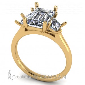 Three Stone Emerald and Trapezoid Engagement Ring 3.35Ctw