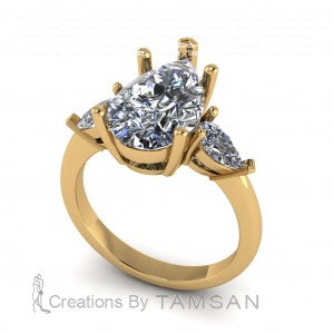Three Stone Pear Engagement Ring 3.65Ctw