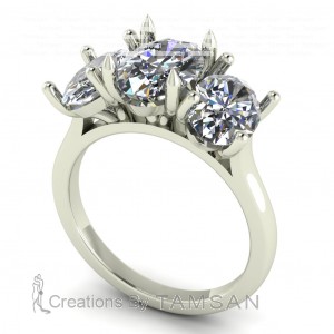 Three Stone Oval Cathedral Engagement Ring 3Ctw