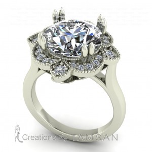 Round Cut Big Floral Halo Engagement Ring 4.25Ctw
