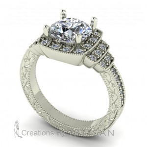 Milgrain Engraving Halo Engagement Ring