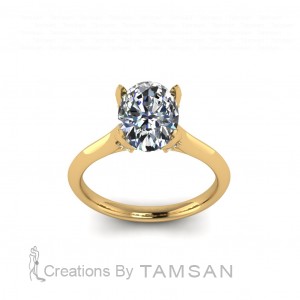 Tulip Head Knife Edge Oval Engagement Ring