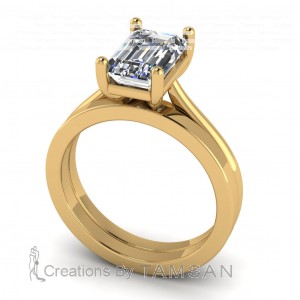 Emerald Solitaire Cathedral Flush Engagement Ring