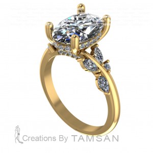 Oval Vine Leaves Bypass Engagement Ring