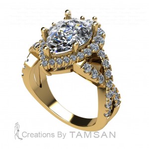 Pear Graduating Halo Twist Engagement Ring