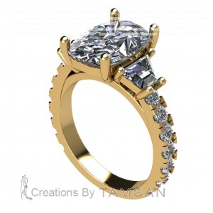 Elongated Cushion Trapezoid Engagement Ring