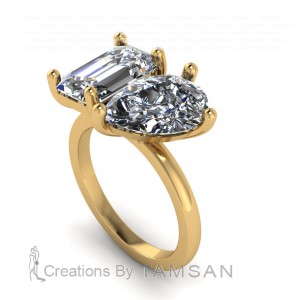 Toi Et Moi Emerald and Pear Engagement Ring