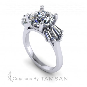 Round and Taper Baguettes Cathedral Engagement Ring