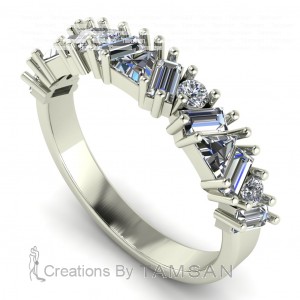 Diamond Triangle, Baguette and Round Anniversary Ring 0.95Ctw