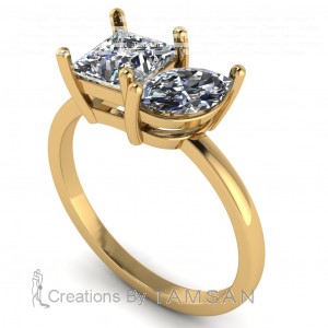 Two Stone Princess and Marquise Engagement Ring 2.50Ctw