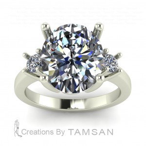 Three Stone Oval and Round Engagement Ring 4.95Ctw