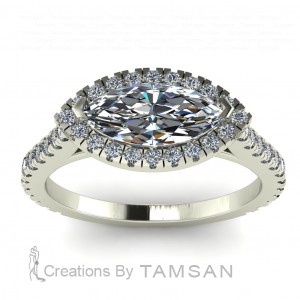 East West Marquise Halo Engagement Ring 1.60Ctw