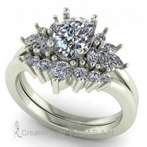 Oval, Marquise and Pear Diamond Bridal Set 1.30Ctw