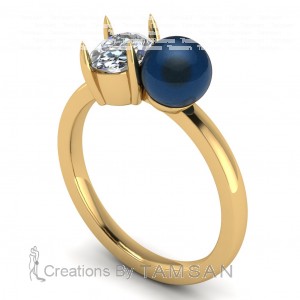 Two Stone Oval and Pearl Engagement Ring 2.25Ctw