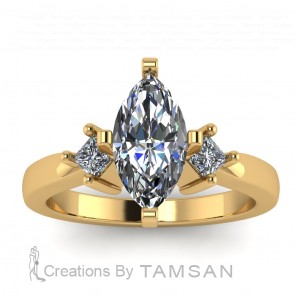 Three Stone Marquise and Princess Engagement Ring 0.90Ctw