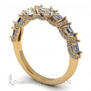 Diamond Emerald U Bar Anniversary Ring 1.15Ctw