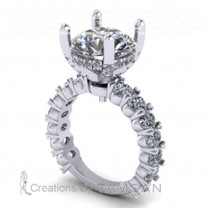 Round Cut with Oval Side Stones Hidden Halo Engagement Ring 5.75Ctw