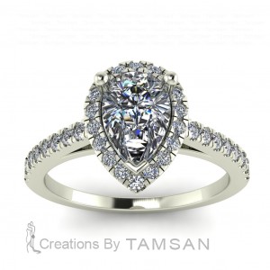 Pear Halo Cathedral Engagement Ring 1.65Ctw
