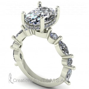 Oval Center with Round and Marquise Side Stones Hidden Halo Engagement Ring 4.10Ctw