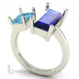 Two Stone Baguette and Emerald Engagement Ring 4.90Ctw