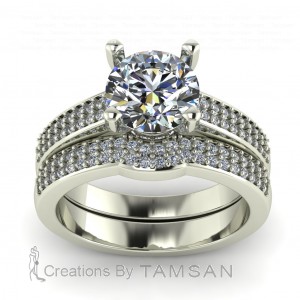 Round Cut 2 Row Shared Prong Diamond Bridal Set 1.95Ctw