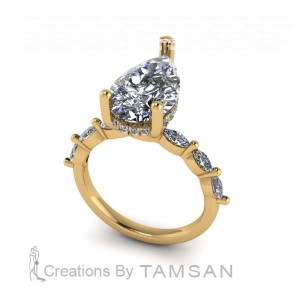 Pear Hidden Halo Marquise Single Shared Prong Engagement Ring 3.90Ctw